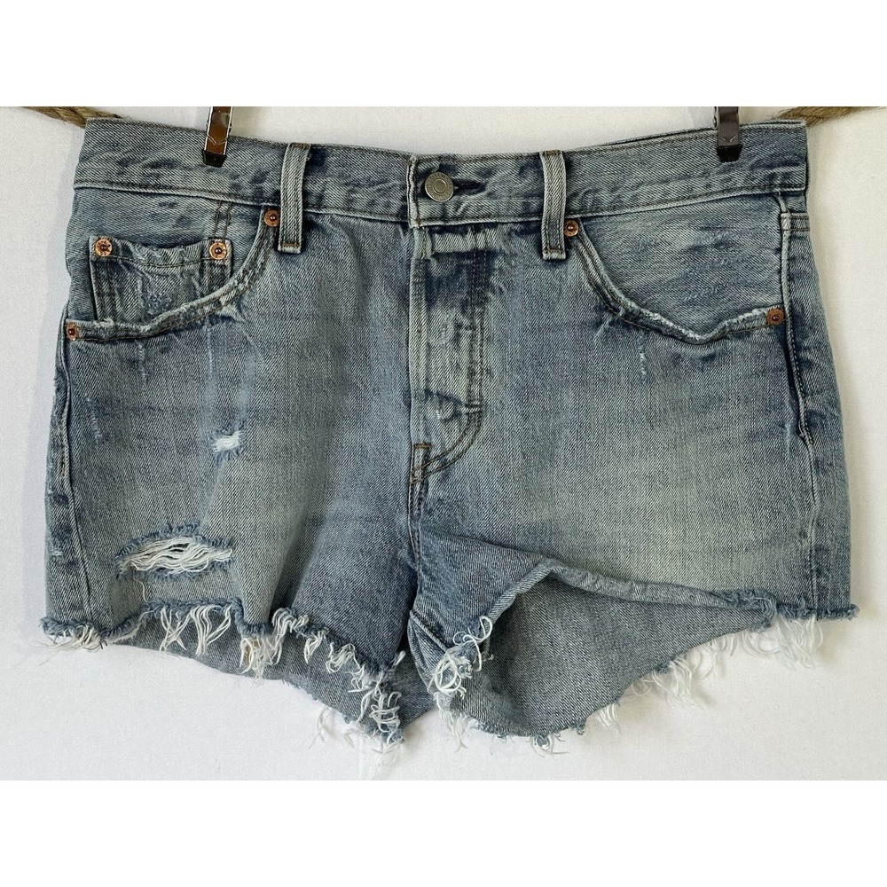 Levi's 501 Denim Jean Shorts Distressed Cut Off Womens 28 Blue Excellent